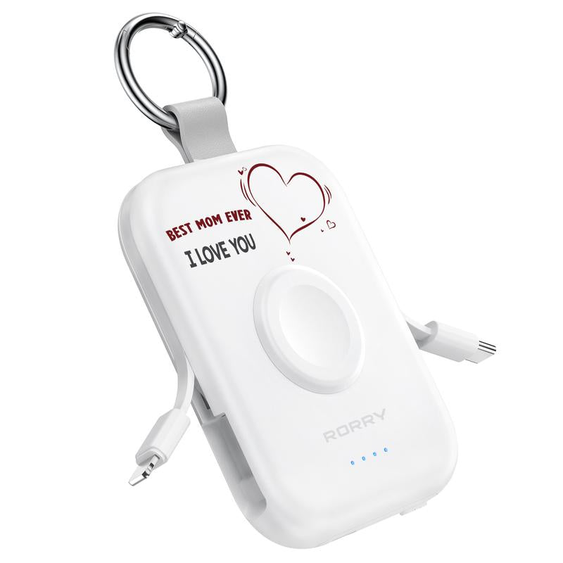RORRY Mini Portable Power Bank 5000Mah USB Type-C Charger with Built-In Cable & Keychain for Apple Watch Iphone 17-12 Series Compact Travel-Friendly Design Perfectgift Tiktokshopblackfrid