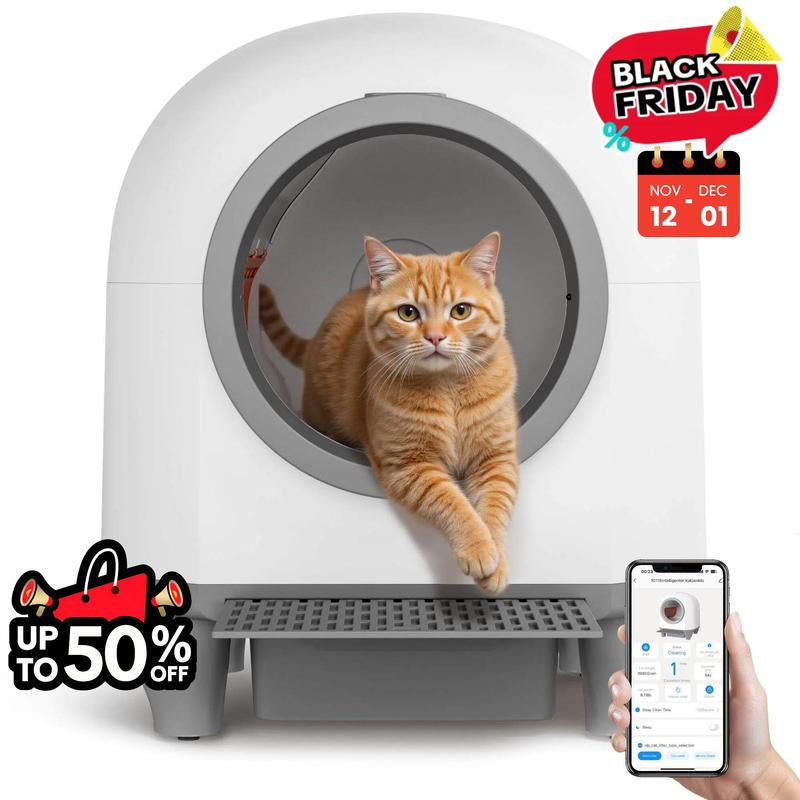 Warcat Smart Low-Noise Auto-Cleaning Litter Box 90L Self Cleaning Cat Litter Box App-Controlled via 2.4G Wifi with 10 Smart Sensors, Safety Protection, Easy Maintenance, Easy Setup & Clean Tiktokshopblackfriday