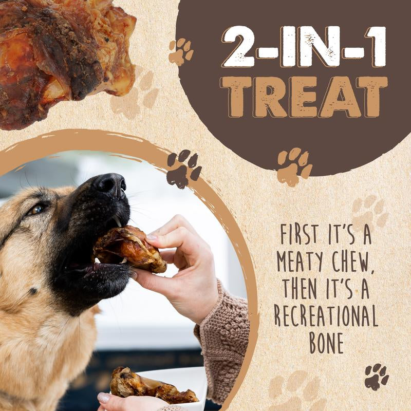 Mighty Paw Naturals Cow Kneecap Chews for Dogs 8 Pack - High Protein Meaty Treats Grain-Free Gluten-Free Lactose-Free