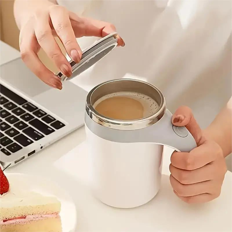 Coffeecup 380Ml Electric Coffee Mug with Lazy Rotating Magnet Design Stainless Steel Automatic Stirring Reusable Travel Mug White