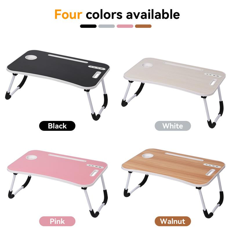 Laptop Bed Desk, Portable Foldable Laptop Table, Lap Desk Tray Table with 4 USB Ports, Storage Drawer and Cup Holder, for Bed/Couch Working, Reading