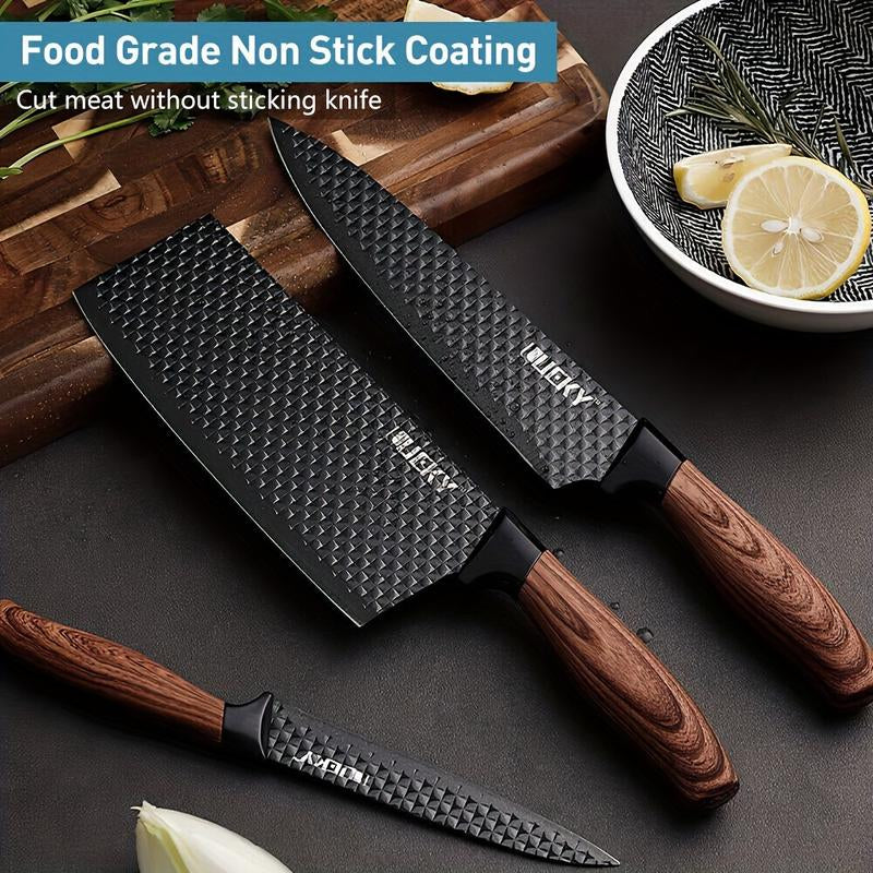 Professional 1/6" Kitchen Knife Set, Including a Chef'S Knife, Slicer, Scraper, and Scissors, Made of Stainless Steel with Super Sharp Blades and Non-Stick Ergonomic Wooden Handles, Suitable for Home and Travel, Gift Box