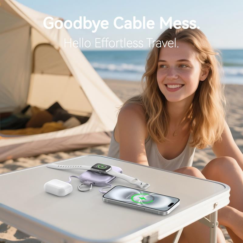 RORRY Mini Portable Power Bank 5000Mah USB Type-C Charger with Built-In Cable & Keychain for Apple Watch Iphone 17-12 Series Compact Travel-Friendly Design Perfectgift Tiktokshopblackfrid