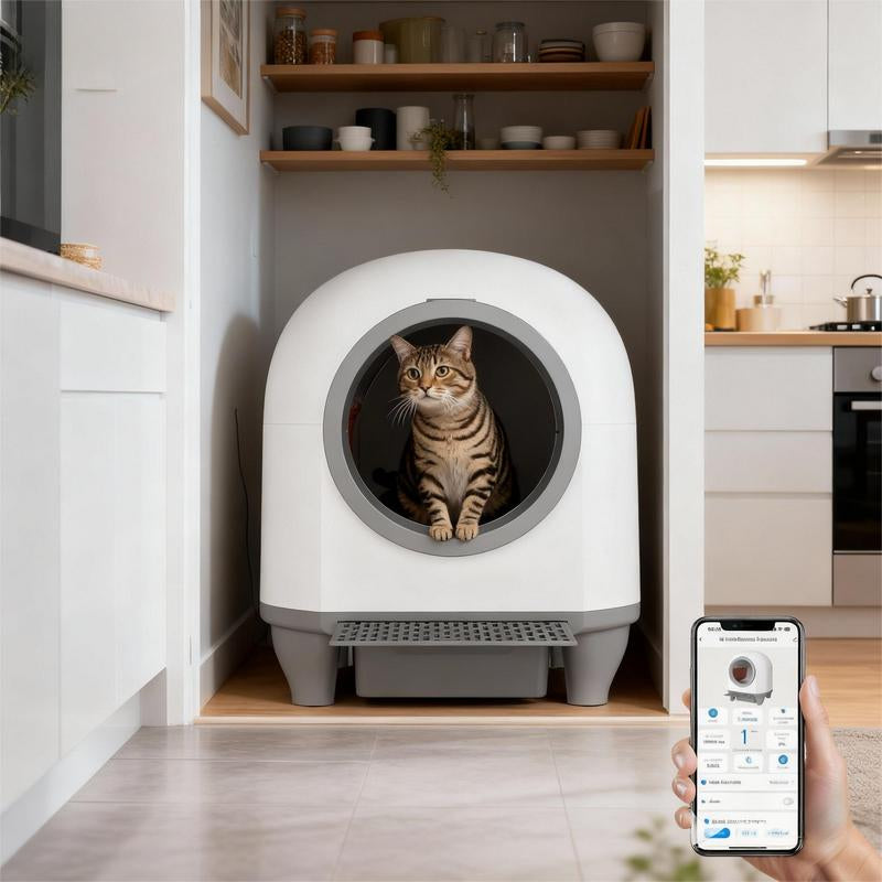 Warcat Smart Low-Noise Auto-Cleaning Litter Box 90L Self Cleaning Cat Litter Box App-Controlled via 2.4G Wifi with 10 Smart Sensors, Safety Protection, Easy Maintenance, Easy Setup & Clean Tiktokshopblackfriday