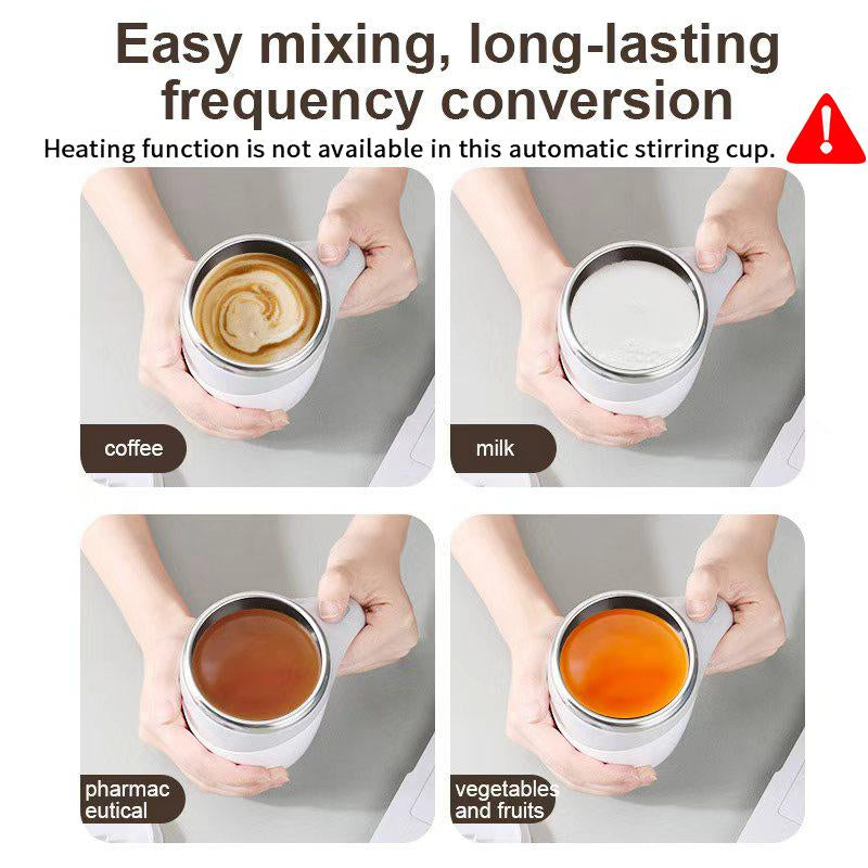 Coffeecup 380Ml Electric Coffee Mug with Lazy Rotating Magnet Design Stainless Steel Automatic Stirring Reusable Travel Mug White