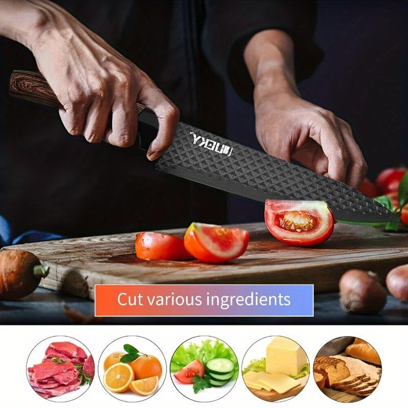 Professional 1/6" Kitchen Knife Set, Including a Chef'S Knife, Slicer, Scraper, and Scissors, Made of Stainless Steel with Super Sharp Blades and Non-Stick Ergonomic Wooden Handles, Suitable for Home and Travel, Gift Box